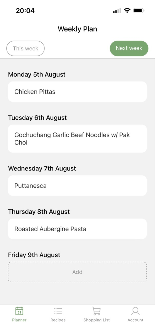Plan your meals and pick your ingredients